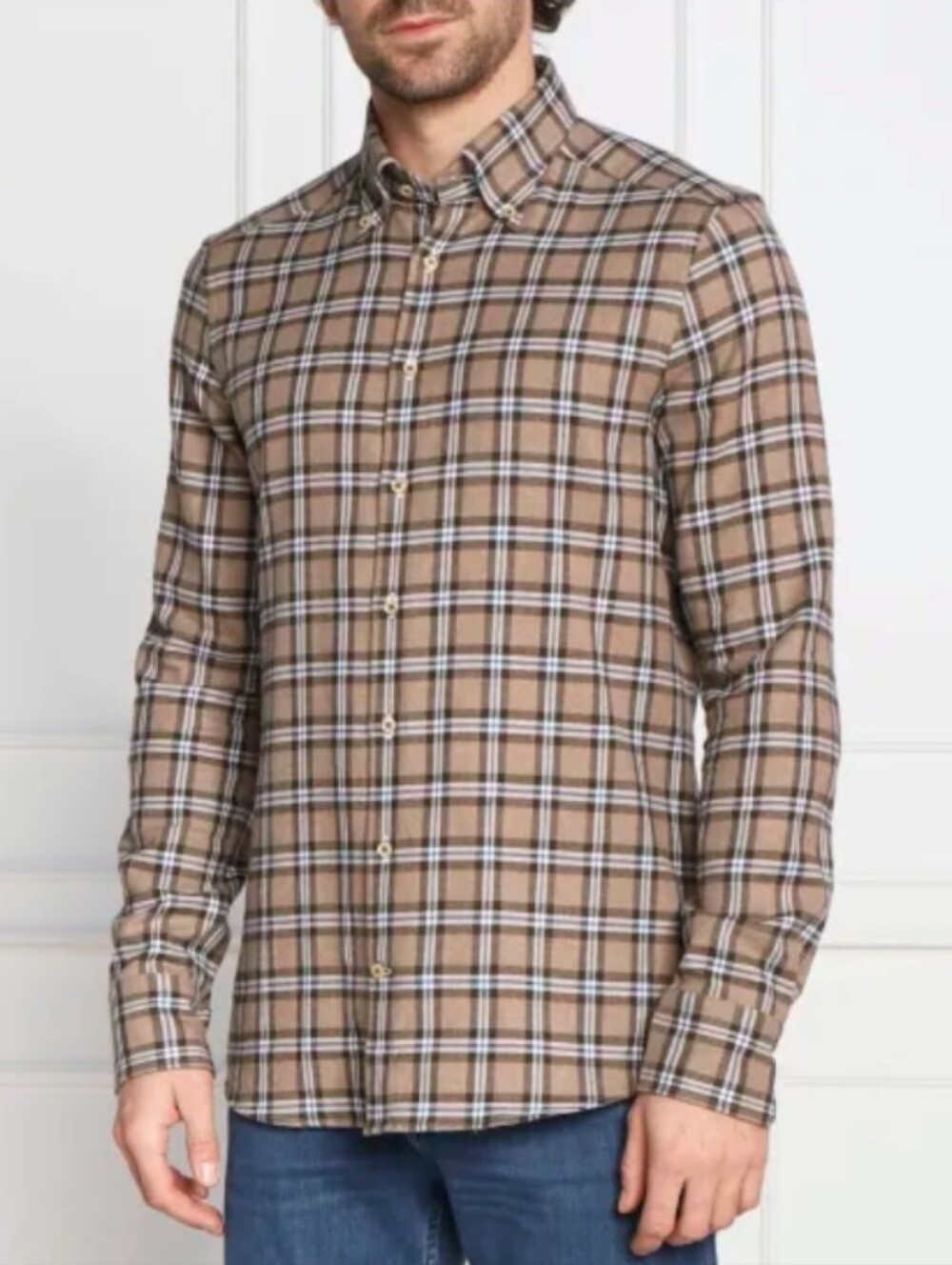 Stenstroms Brushed Cotton Button Down Flannel Plaid Shirt - Brown